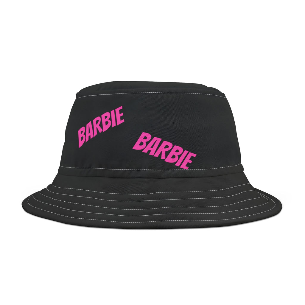 Barbie Pink Patchwork Black Bucket Hat — Retro Logo Sun Hat
