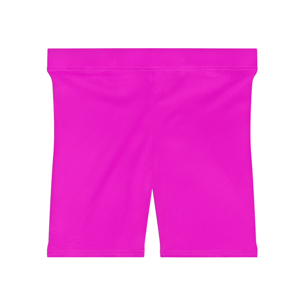 Women's White Shorts with Pink Kiss Logo — Stretchy Athleisure Cycling Shorts Pink