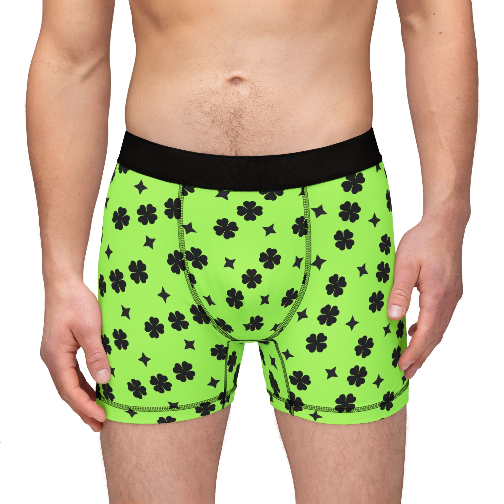 Men's Clover Print Boxer Briefs — Neon Green Underwear