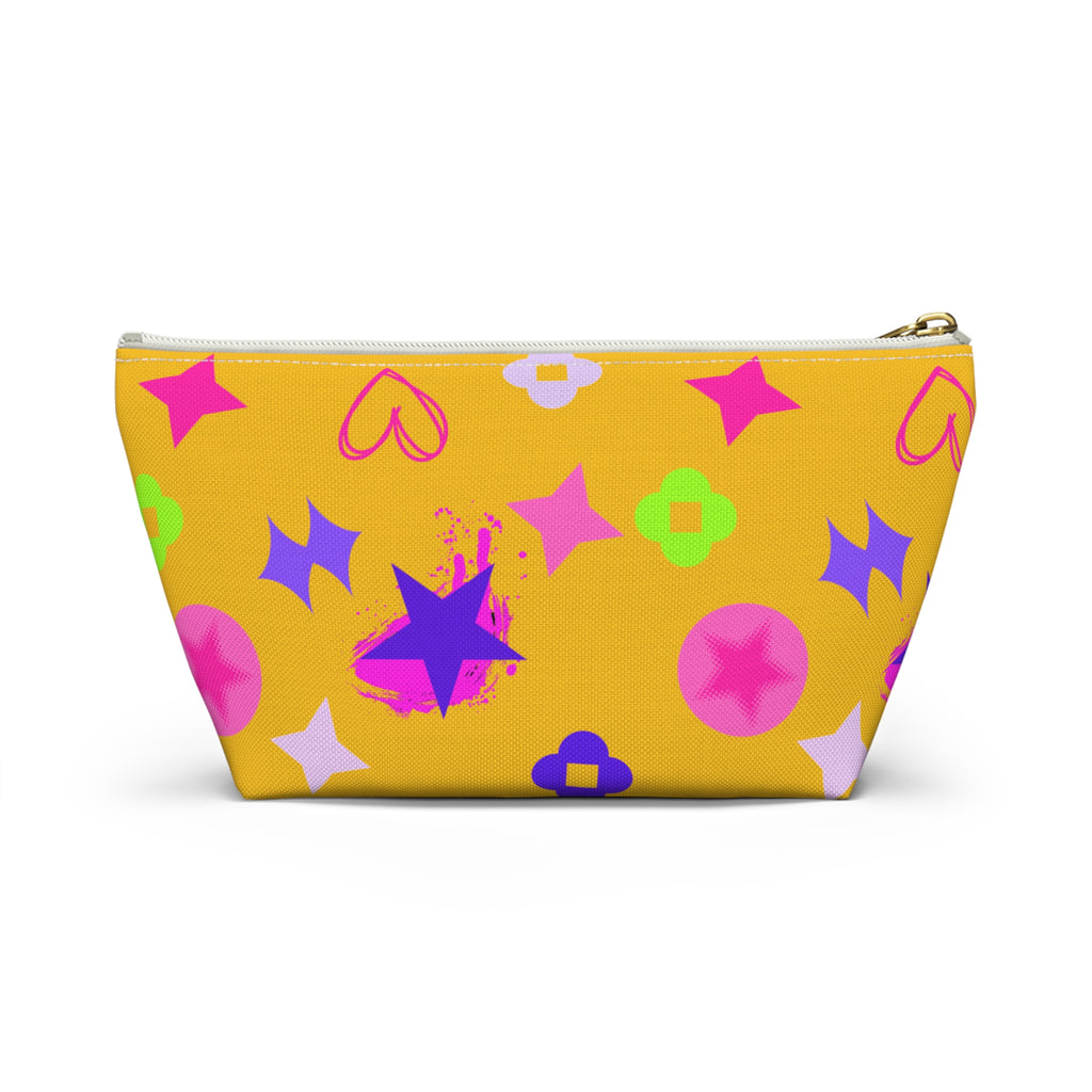 Yellow Stars Accessory Pouch —  Pink Makeup Bag
