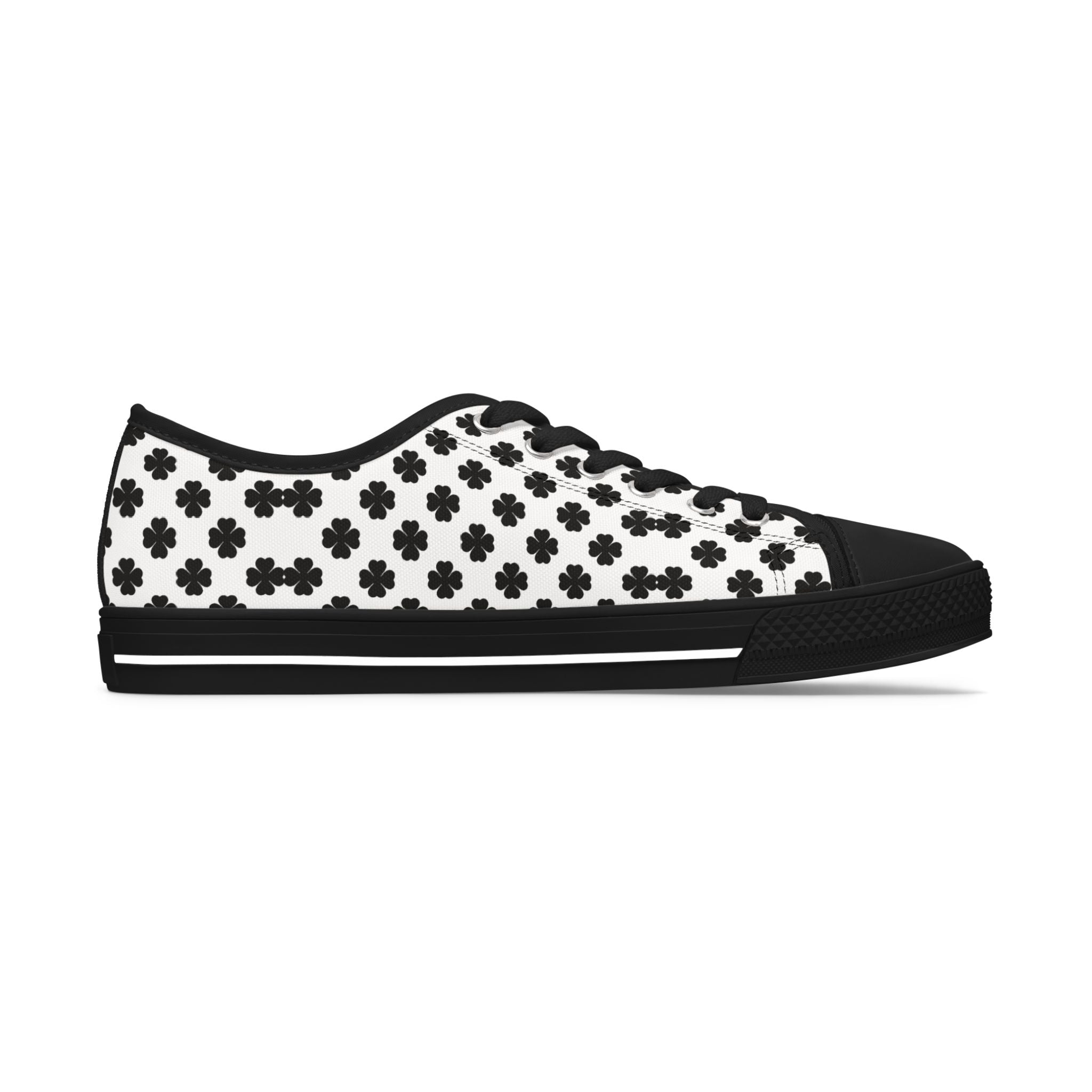 Women's Low Top Sneakers — Black Clover Pattern Casual Canvas Shoes