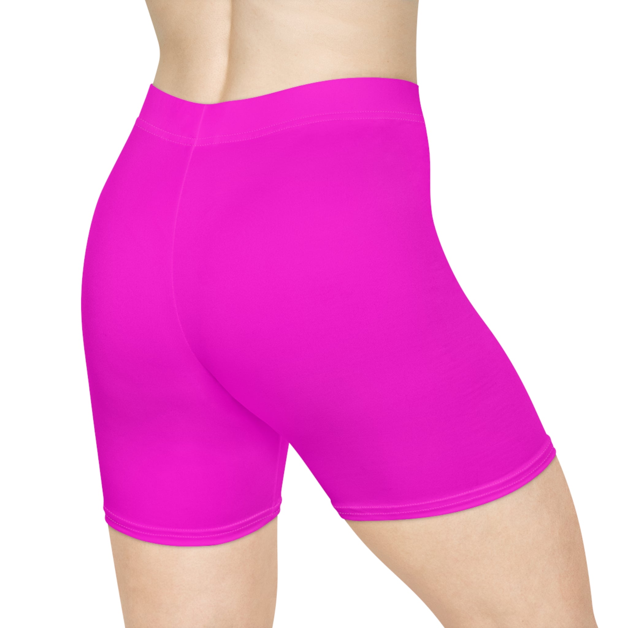 Women's White Shorts with Pink Kiss Logo — Stretchy Athleisure Cycling Shorts Pink