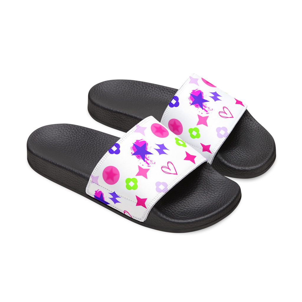 Women Slide Sandals —   Removable- White Striped Strap Slides