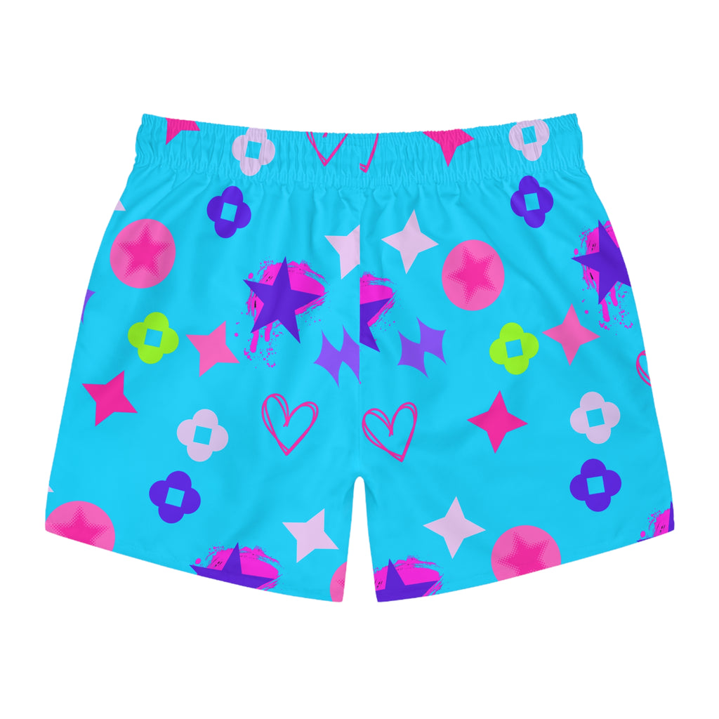 Copy of Swim Trunks — Lite blue Stars & Hearts All-Over Print
