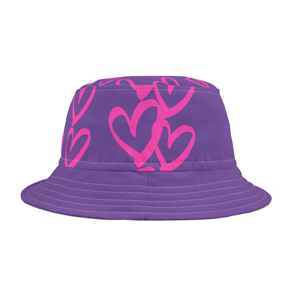 Pink Heart Bucket Hat — Purple  Summer Hat