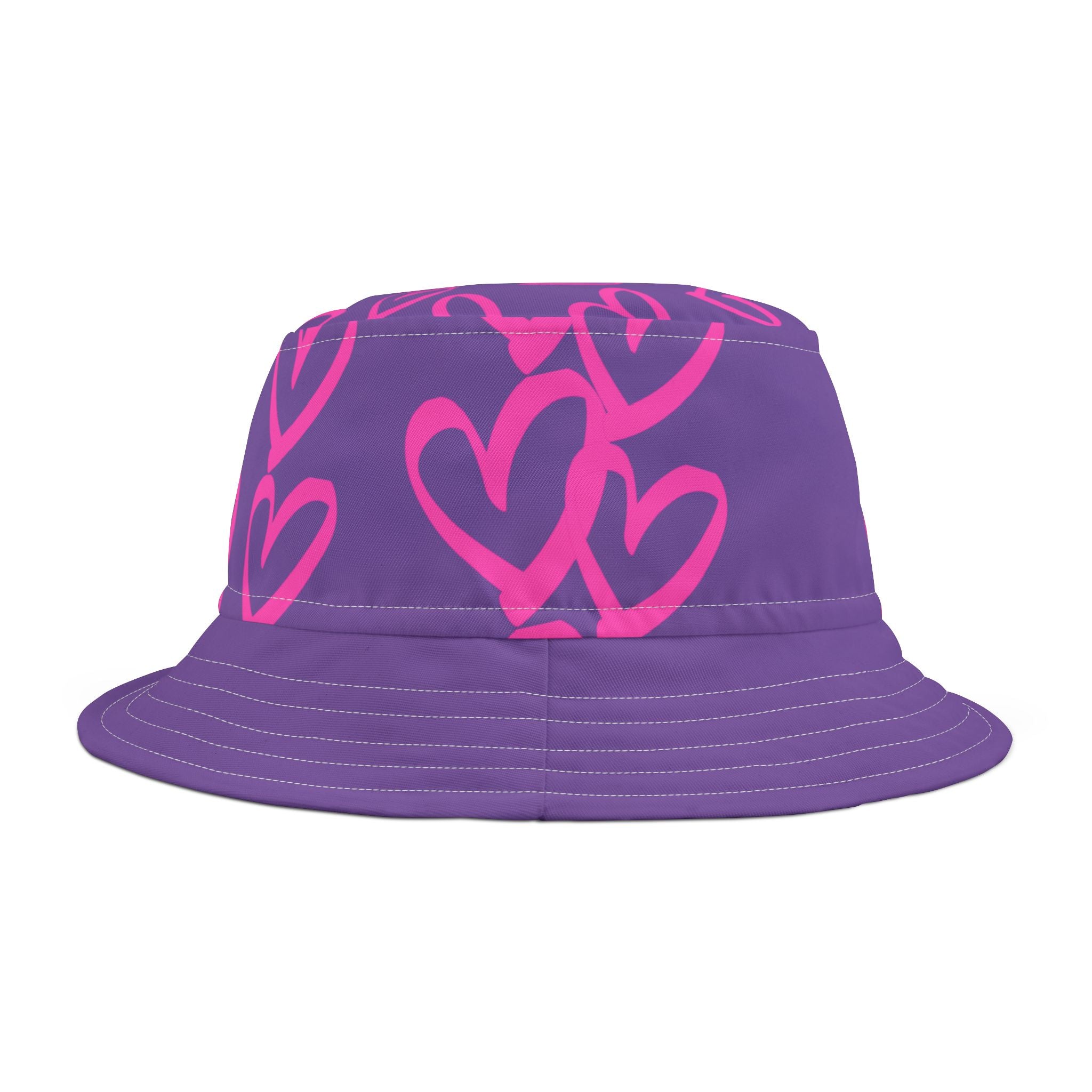 Pink Heart Bucket Hat — Purple  Summer Hat