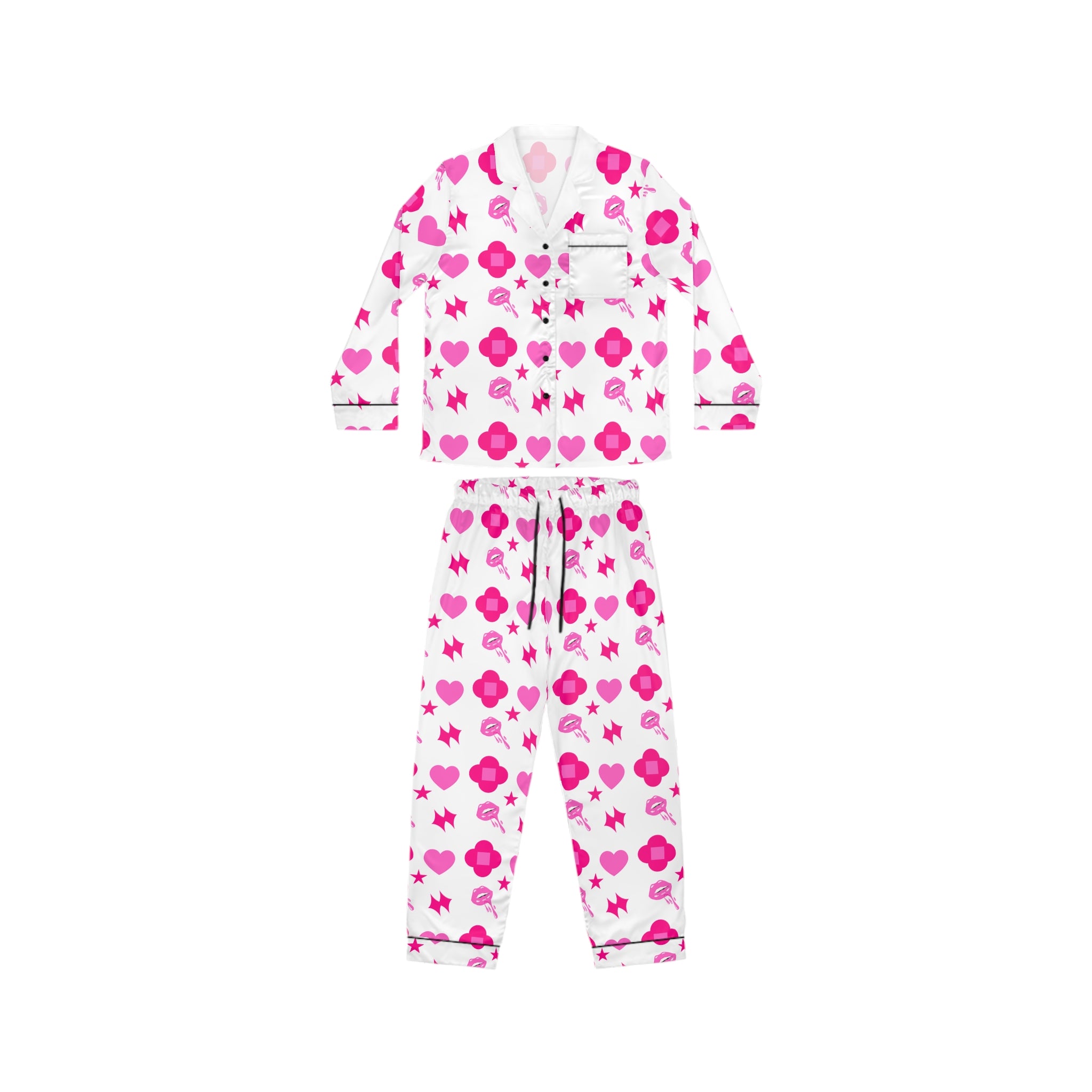 Women's Pajama Set — Pink Heart & Star Print Sleepwear