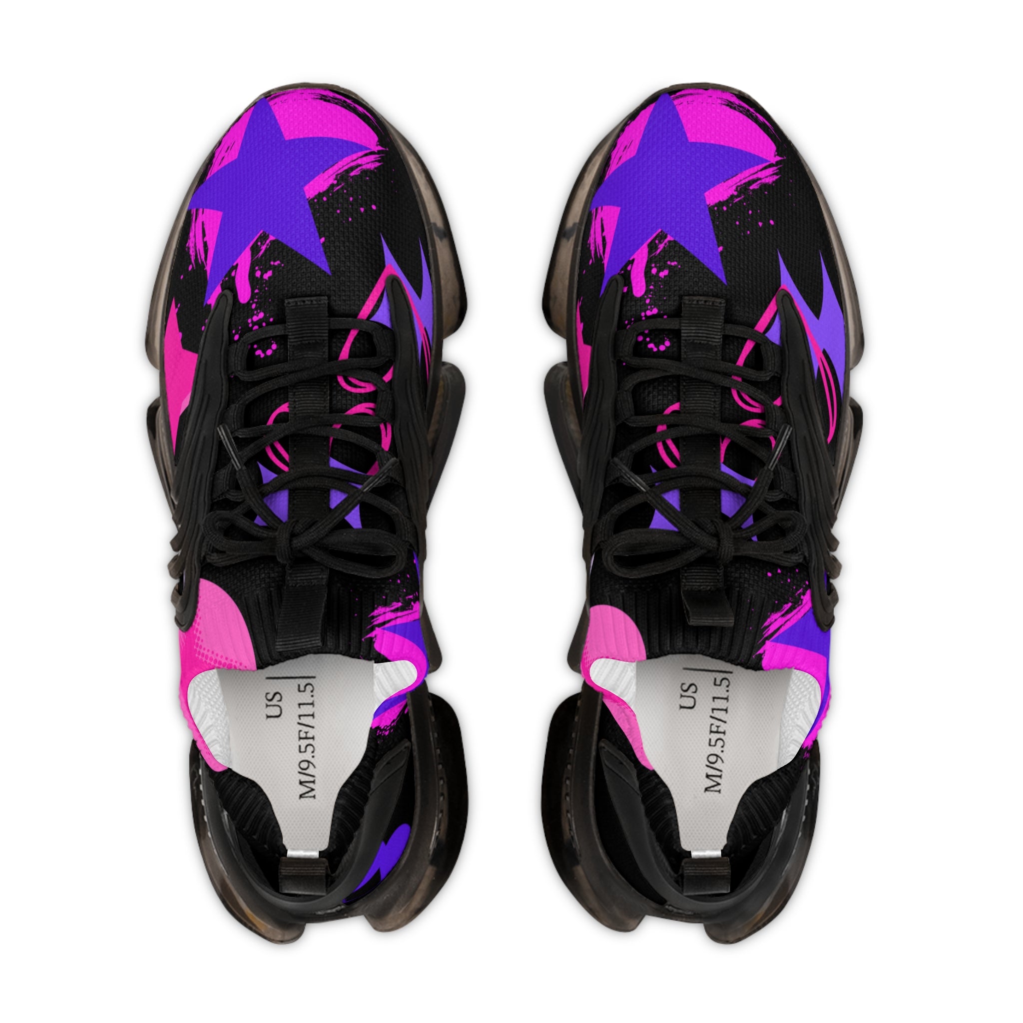 Men's Black  Mesh Sneakers — Neon Purple & Pink Star Streetwear Running Shoes limited