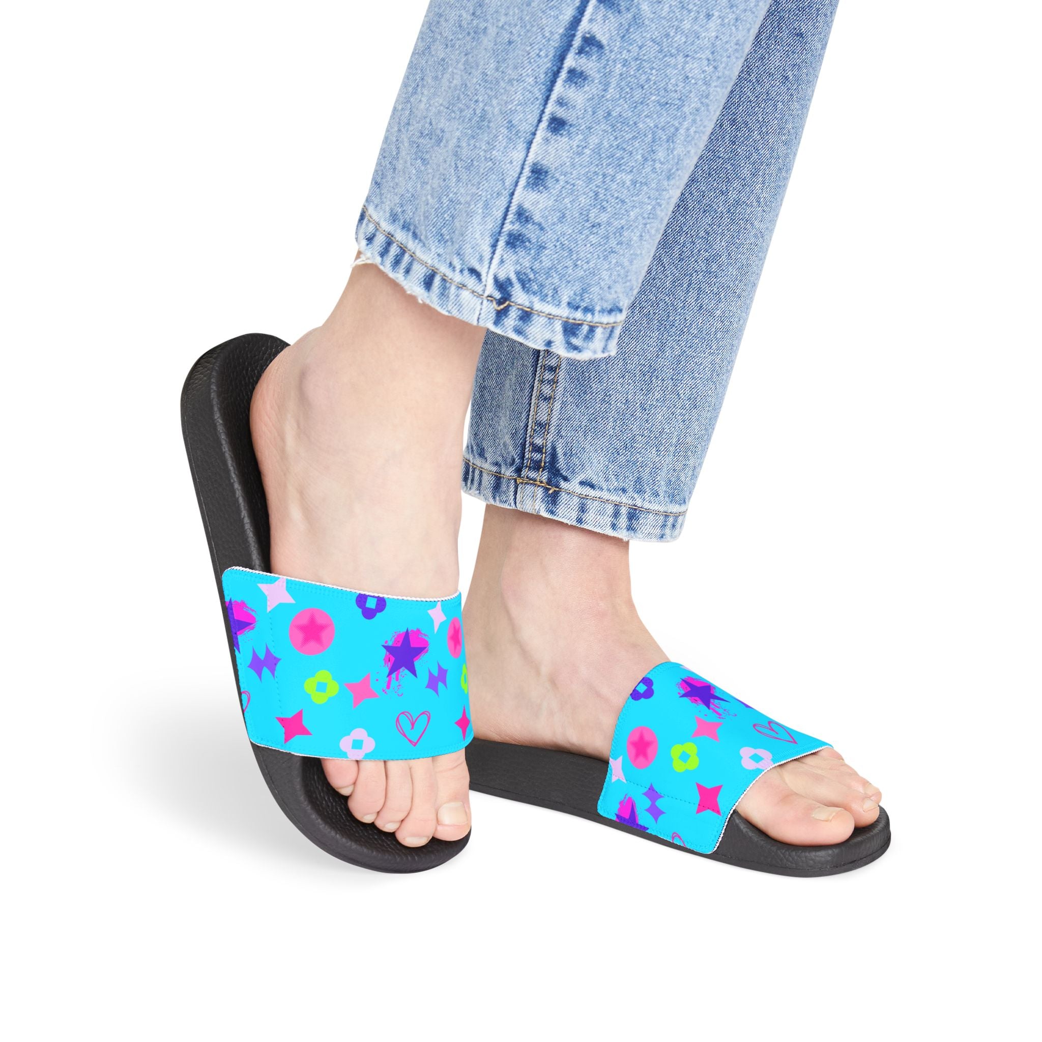 Copy of Women Slide Sandals —   Removable- White Striped Strap Slides