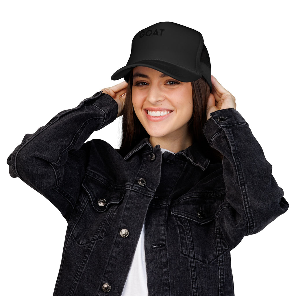 GOAT Trucker Hat – Black Foam Mesh Cap