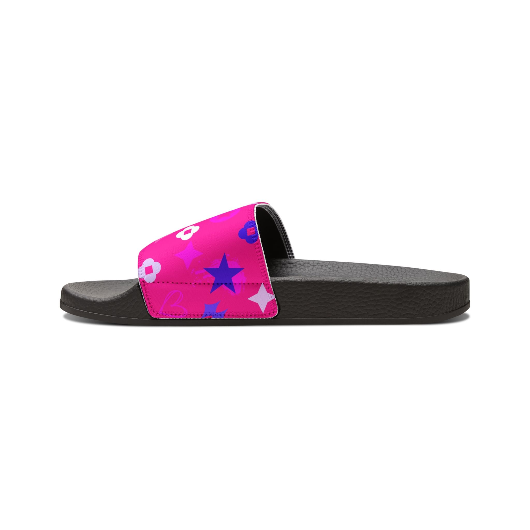 Women Slide Sandals — Pink Stars Removable- Pink Striped Strap Slides