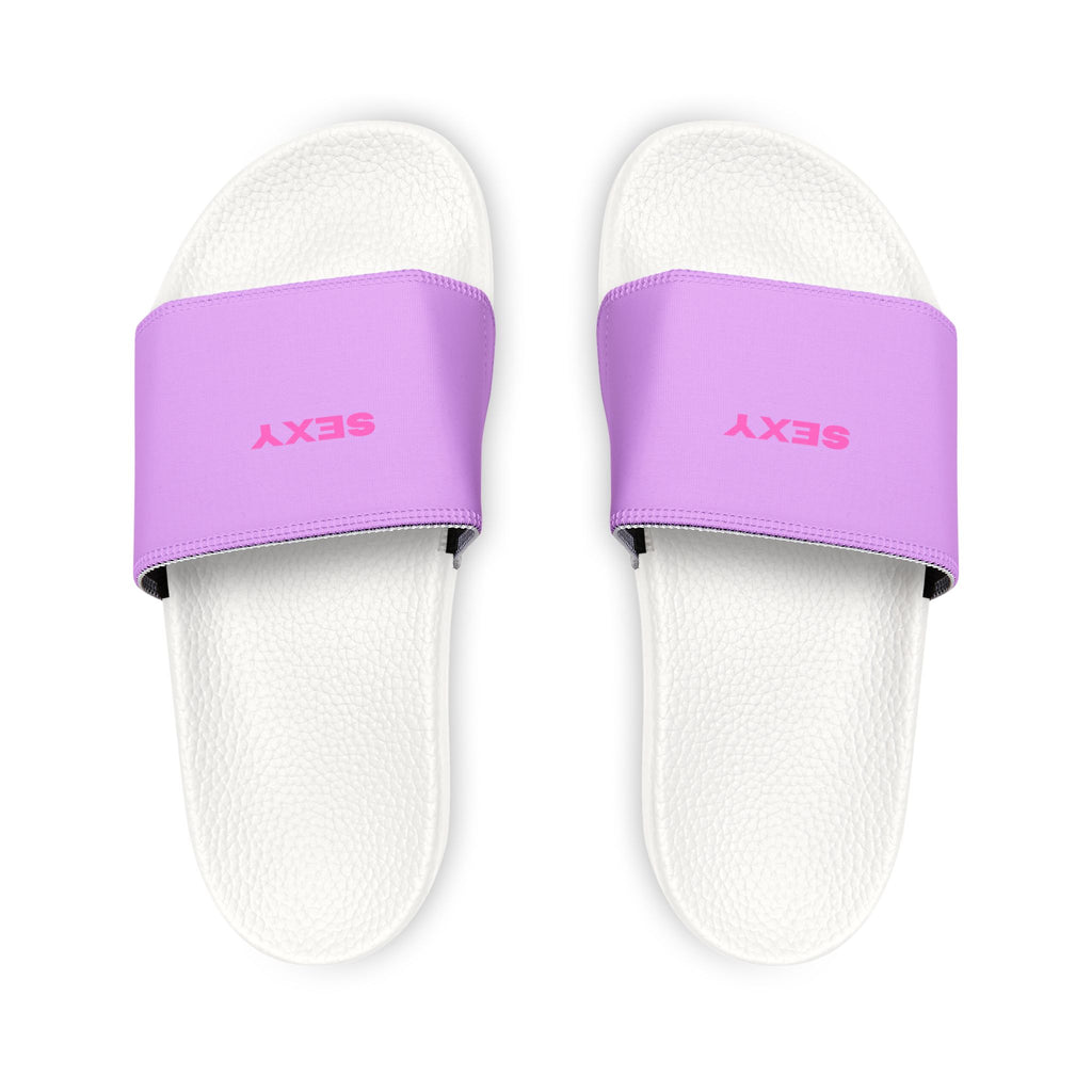 Women Slide Sandals —   Removable- White Striped Strap Slides Lite Purple