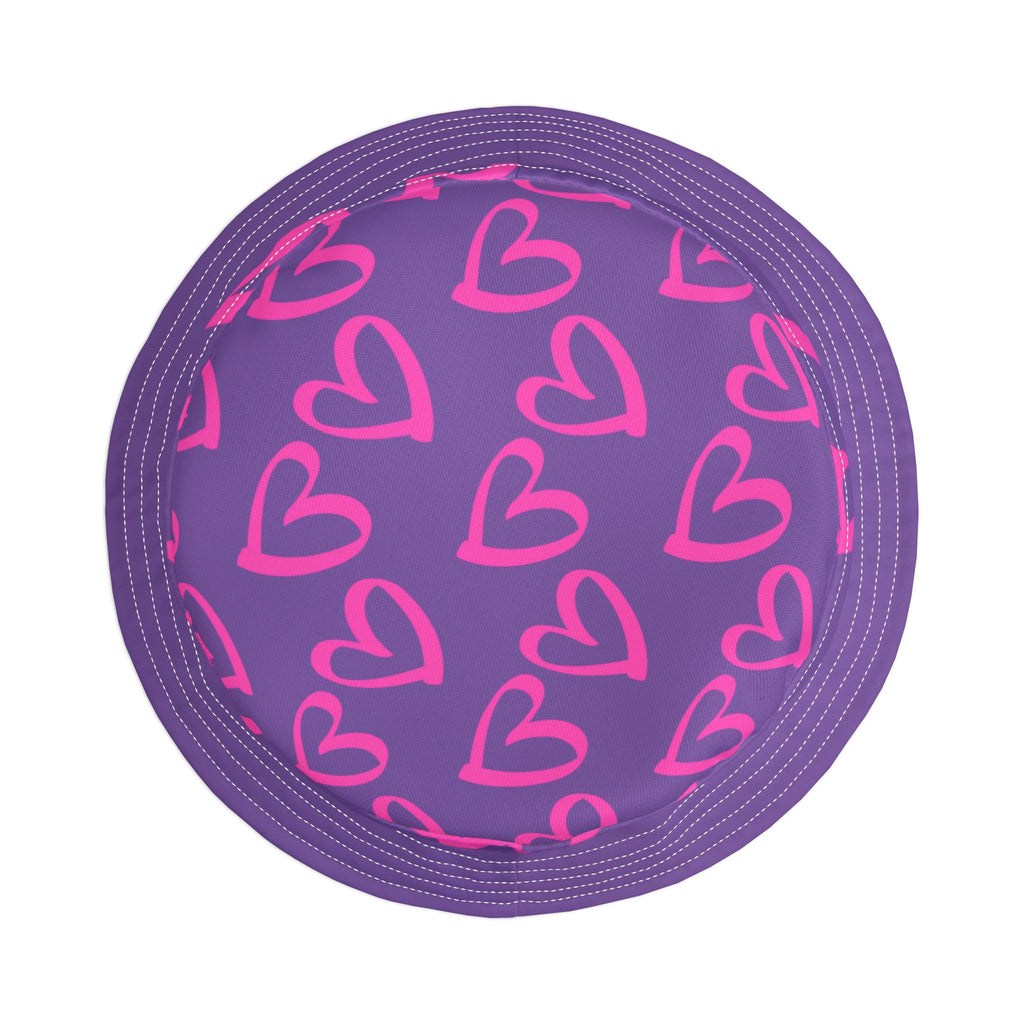 Pink Heart Bucket Hat — Purple  Summer Hat
