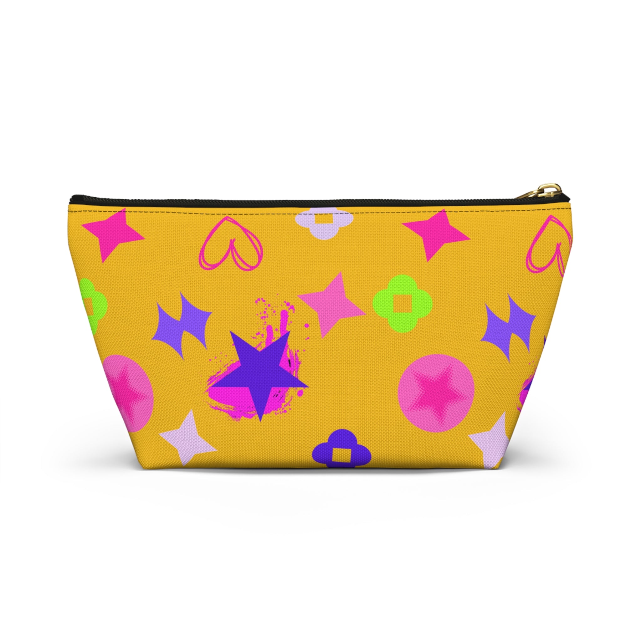 Yellow Stars Accessory Pouch —  Pink Makeup Bag
