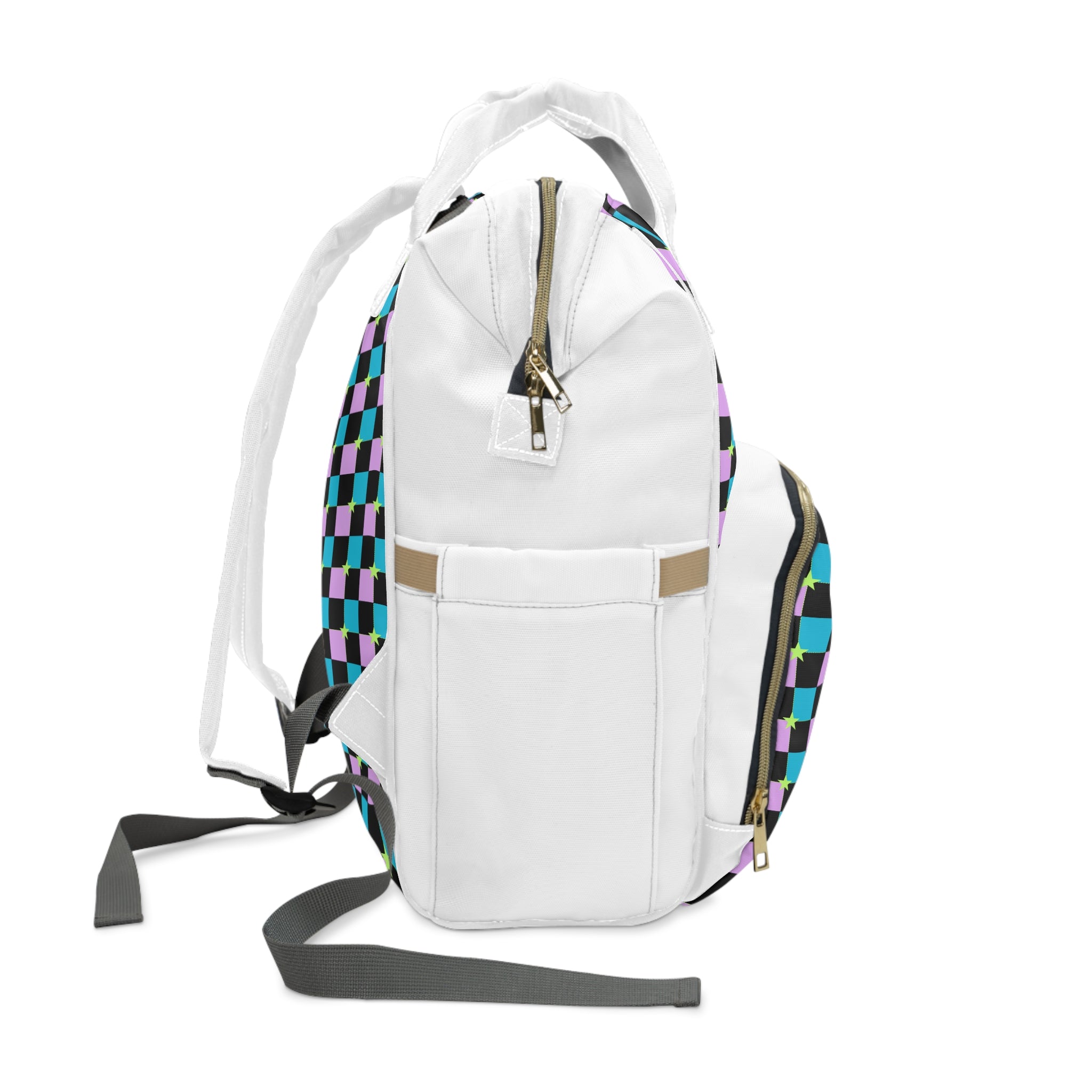 Multifunctional Backpack in Colorful Checkered Pink Blue Green