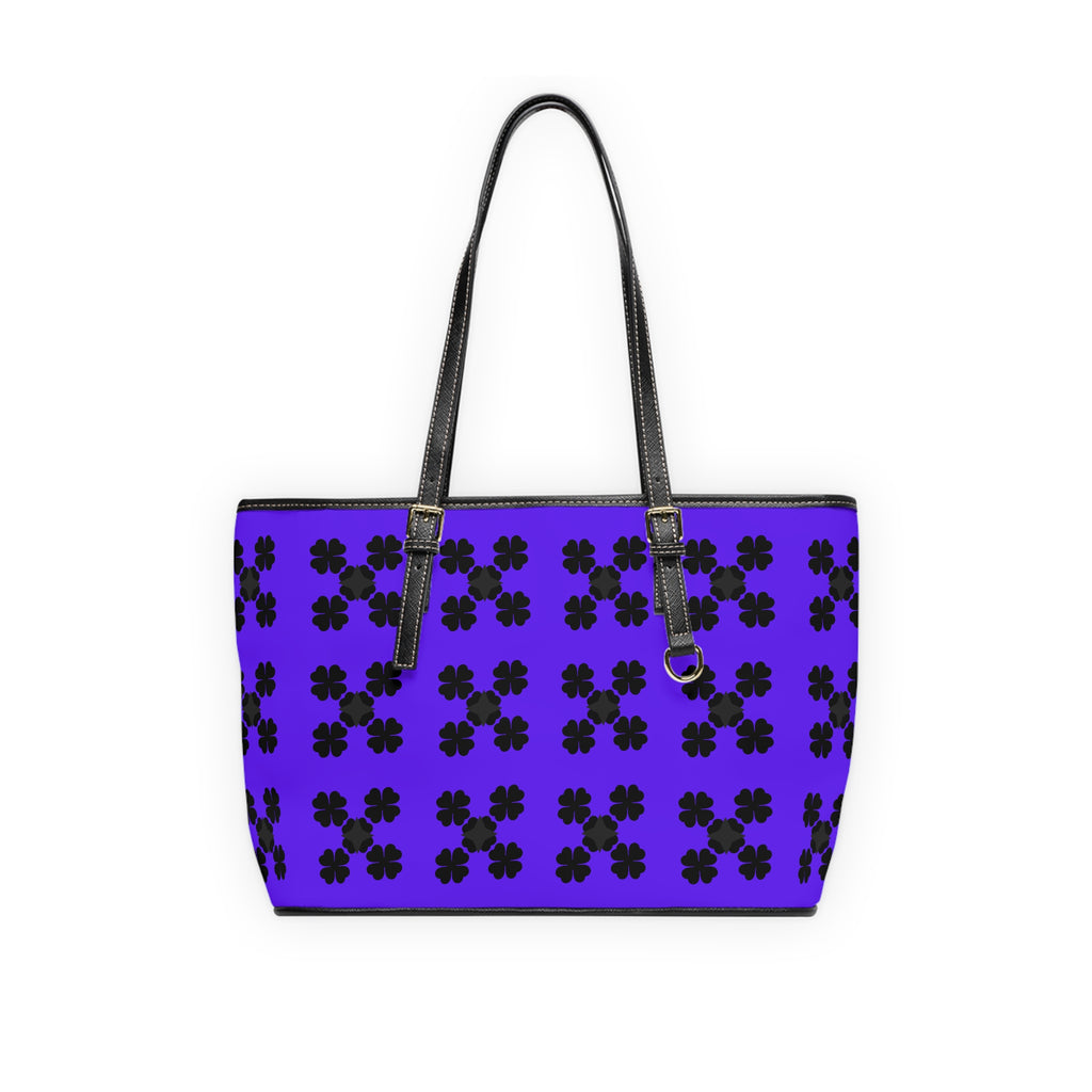 Purple Floral PU Leather Shoulder Bag – Black Clover Pattern Tote