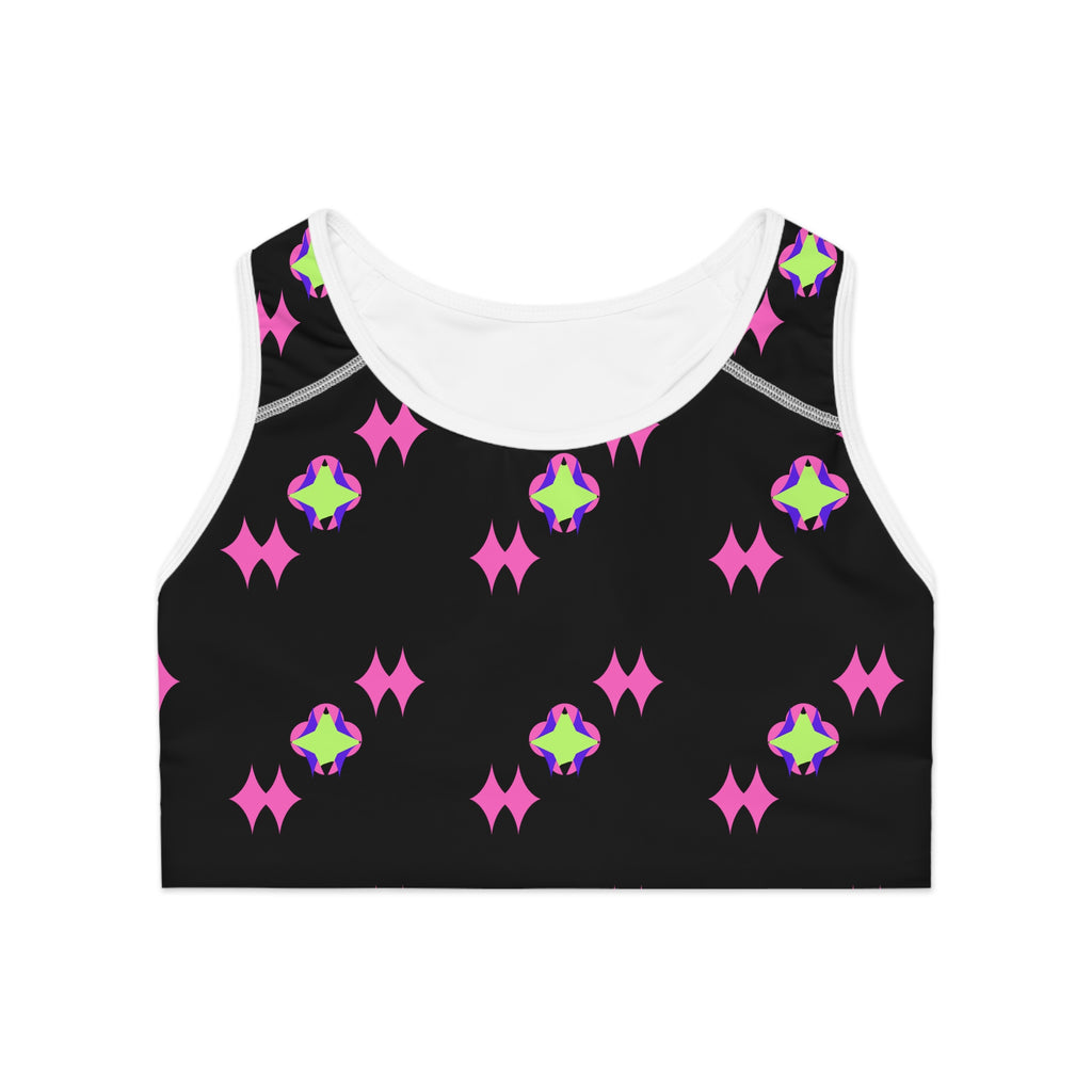 Black Pink Starburst Sports Bra — Neon Retro Pattern Activewear