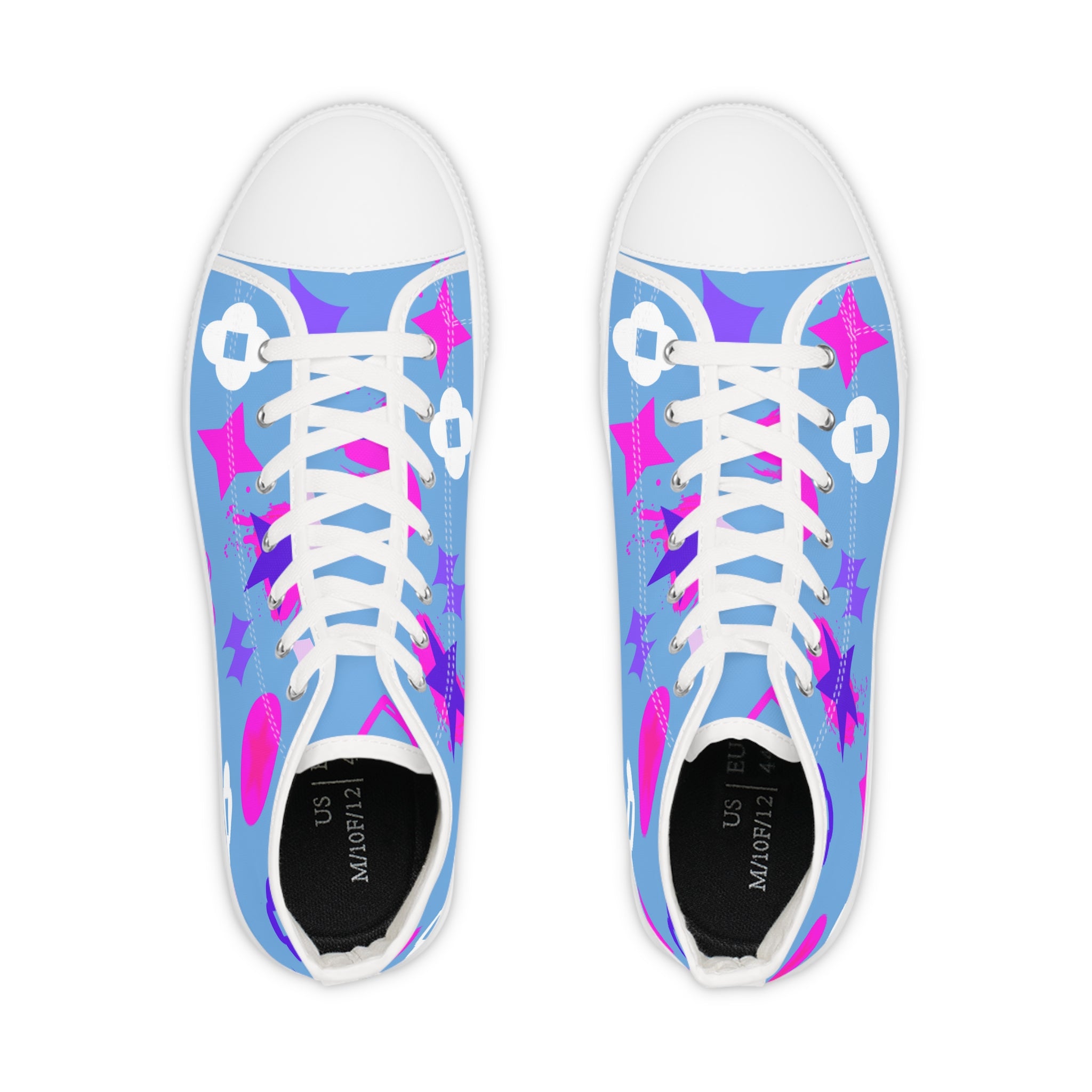 Men's High Top Sneakers Stars On Lite Blue Bottoms