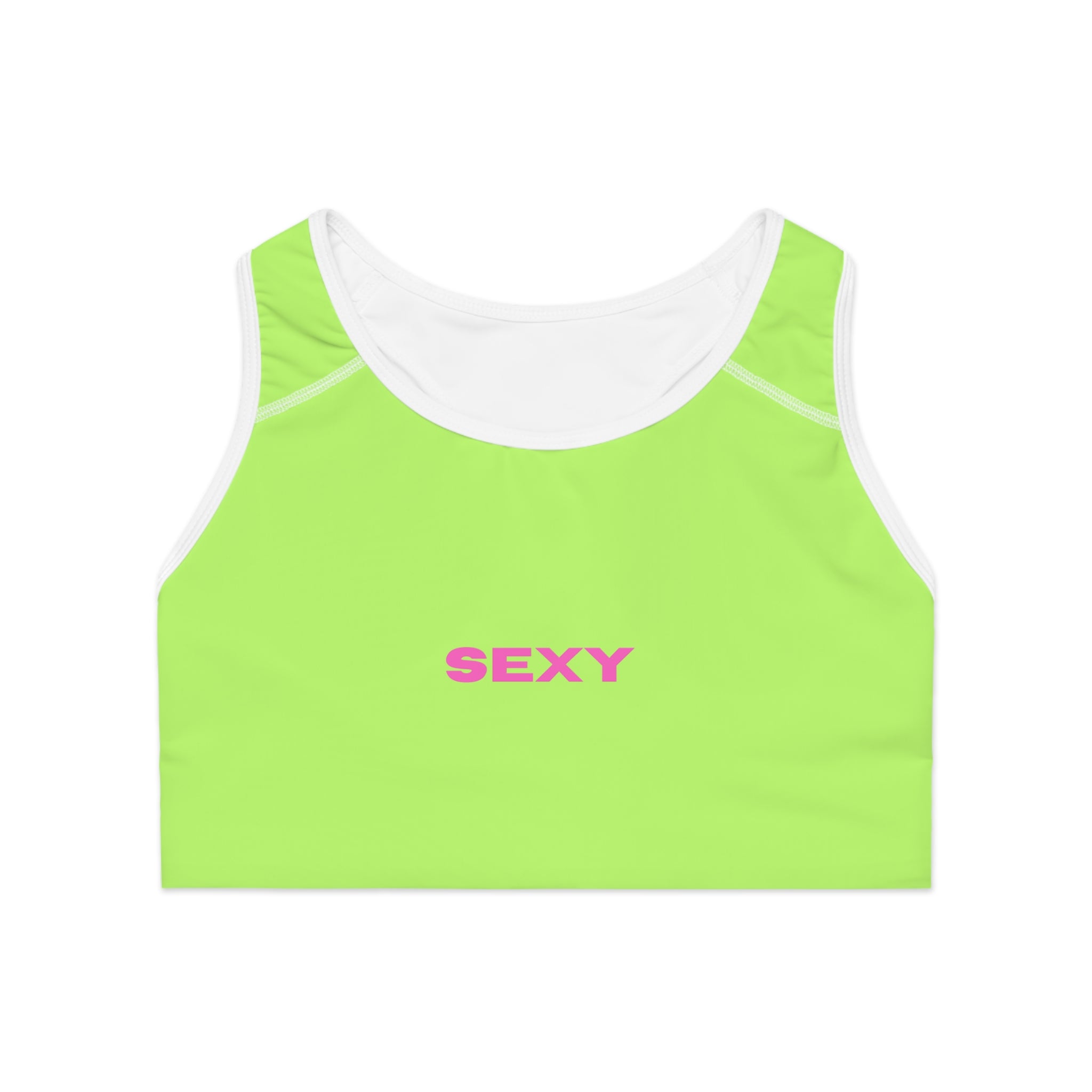 Neon Green 'SEXY' Sports Bra — Bold Activewear Crop Top