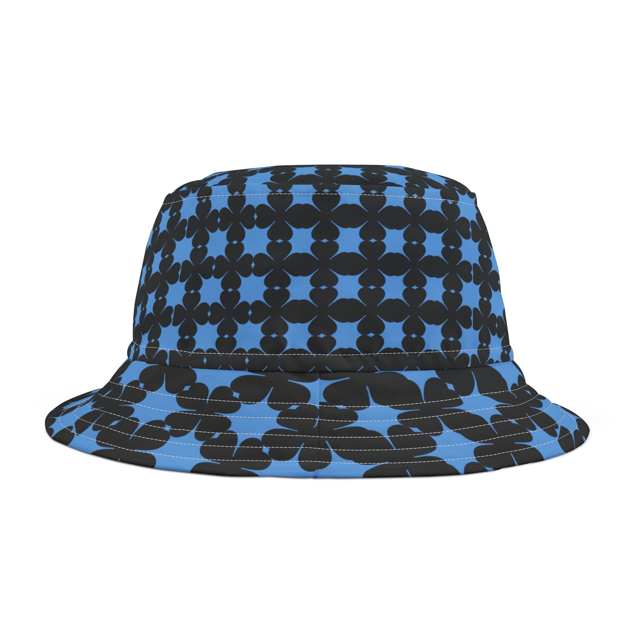 Chrome Black Floral Grid Bucket Hat — On Retro BLu Pattern