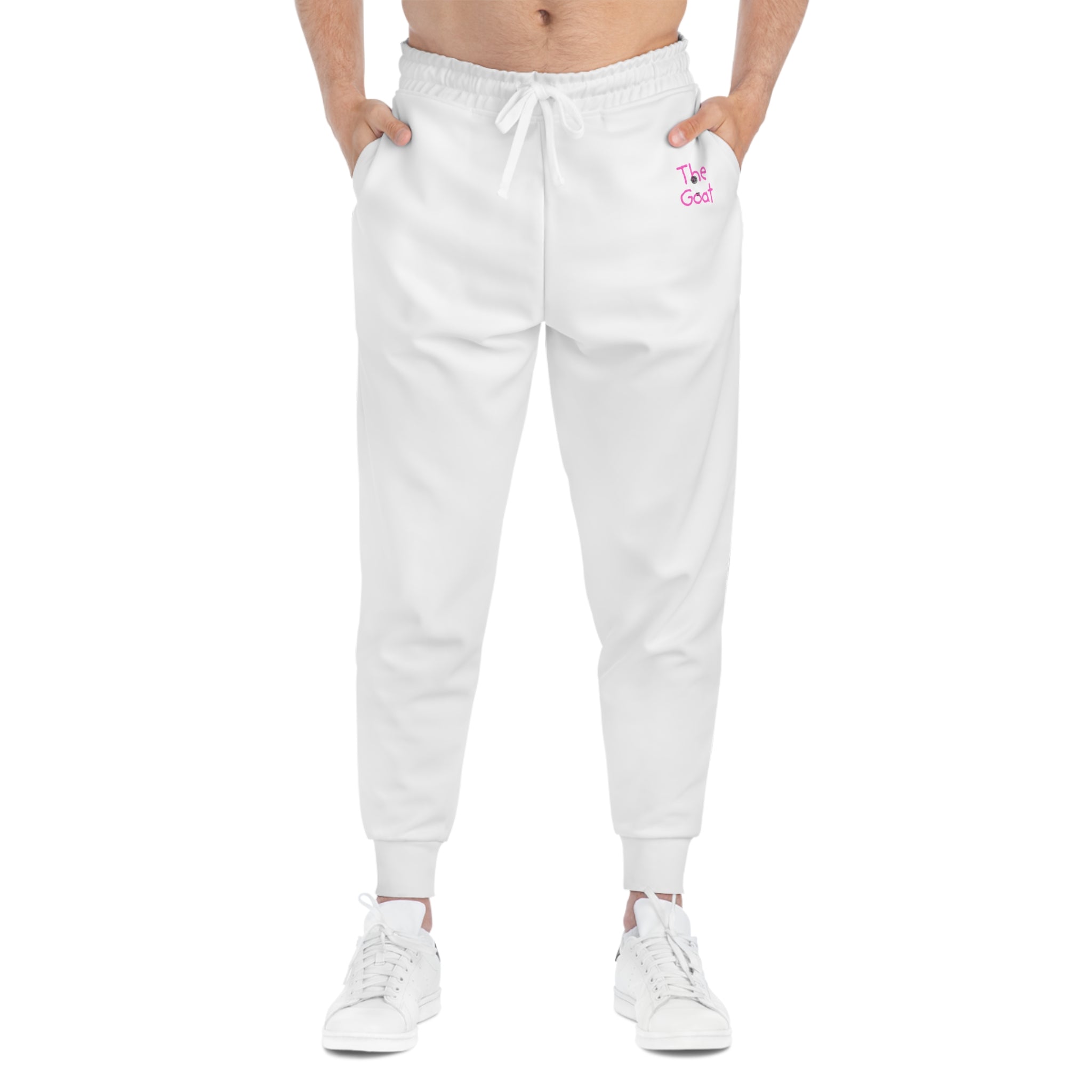 White Athletic Joggers with Pink Heart Accent — Casual Sweatpants