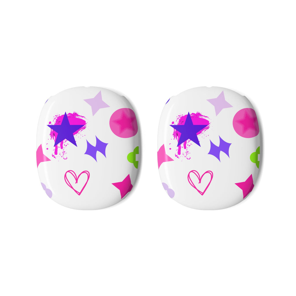 AirPods Max Shell Case — Neon Stars & Hearts Protective White Cover
