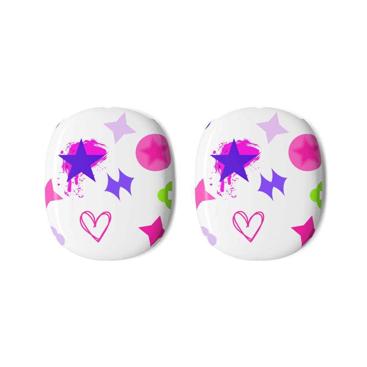 AirPods Max Shell Case — Neon Stars & Hearts Protective White Cover