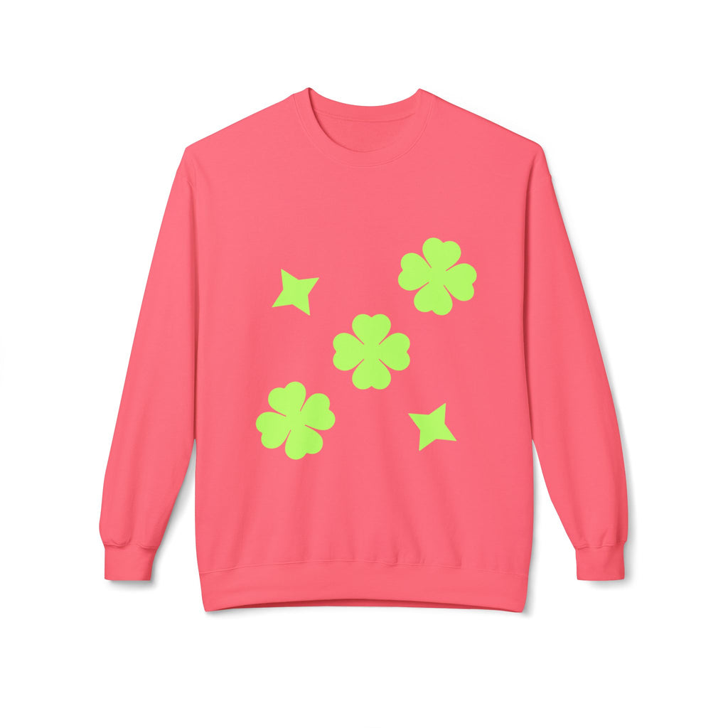 Unisex Fleece Black Sweatshirt Lime Green Stars