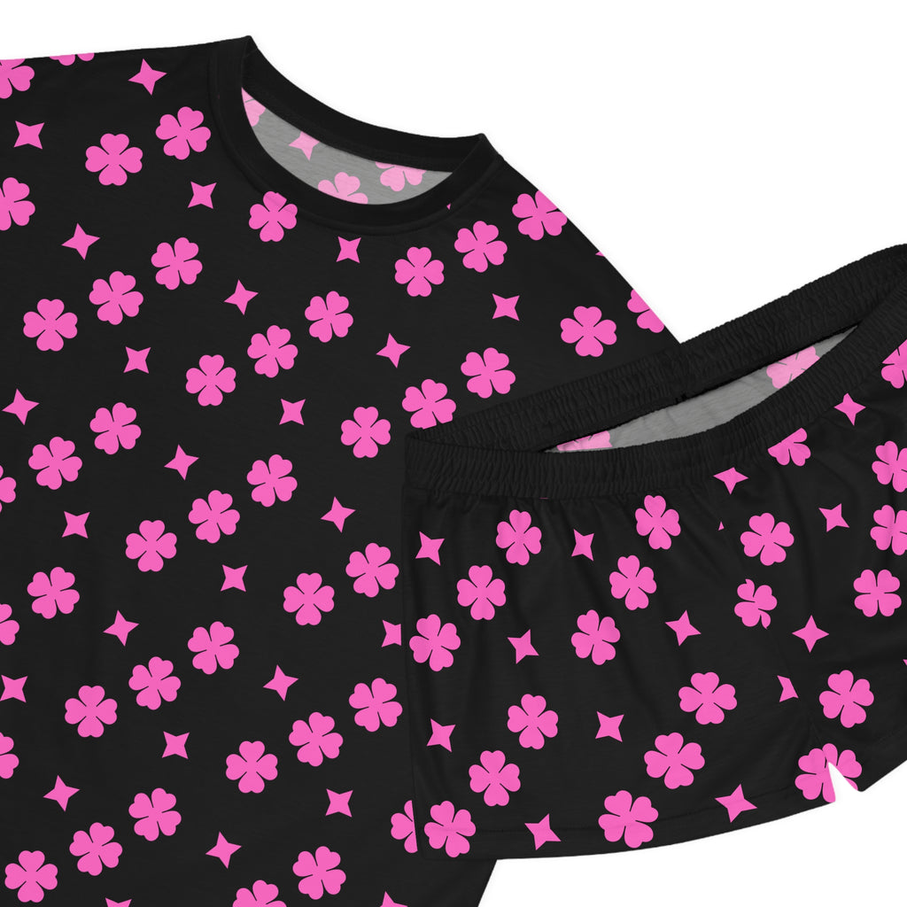 Pink Clover Women's Pajama Set — Short Sleeve Top & Shorts Sleepwear