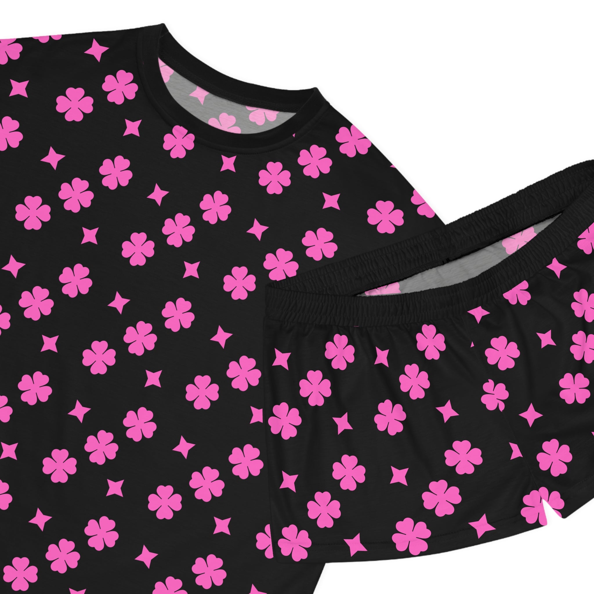 Pink Clover Women's Pajama Set — Short Sleeve Top & Shorts Sleepwear