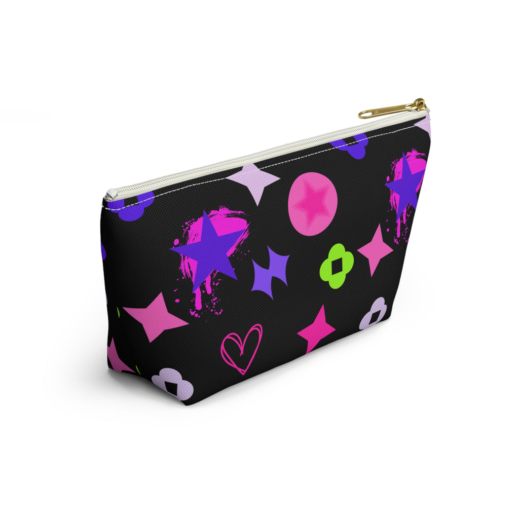 Star & Pink Accessory Pouch — Black Makeup Bag