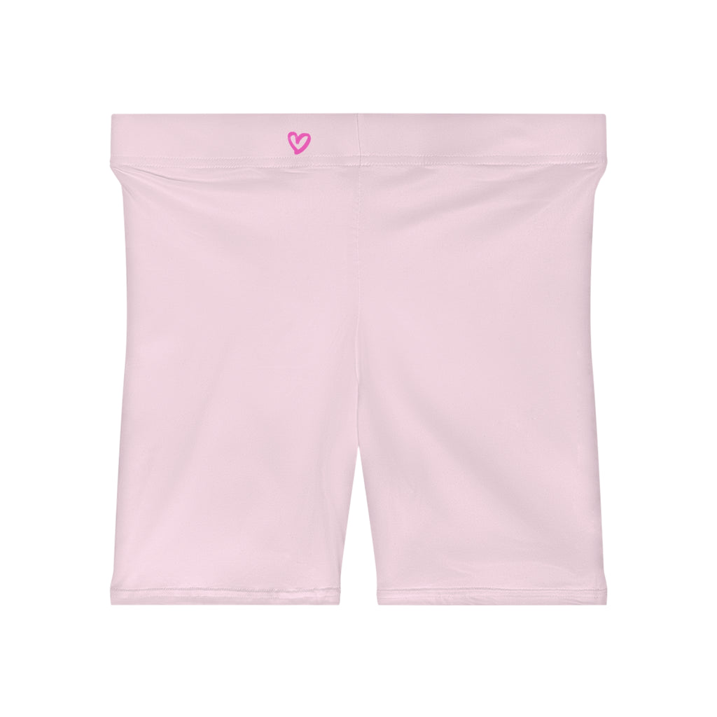 Women's Light Pink Shorts with Pink Kiss Logo — Stretchy Athleisure Cycling Shorts Pink
