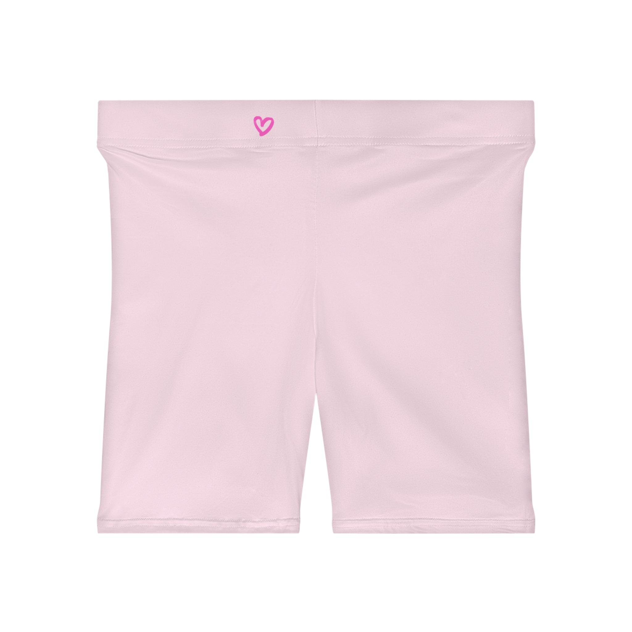 Women's Light Pink Shorts with Pink Kiss Logo — Stretchy Athleisure Cycling Shorts Pink