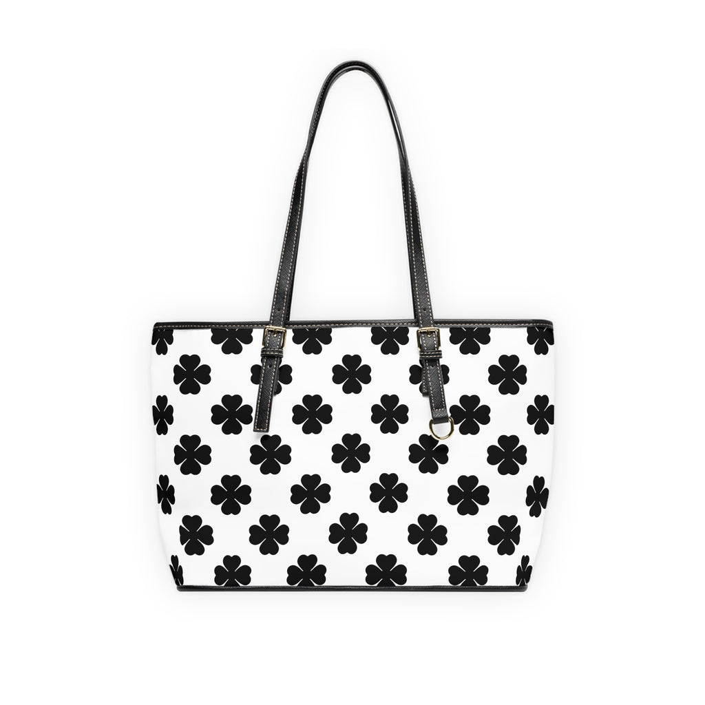 Leather Shoulder Bag White Black Lucky