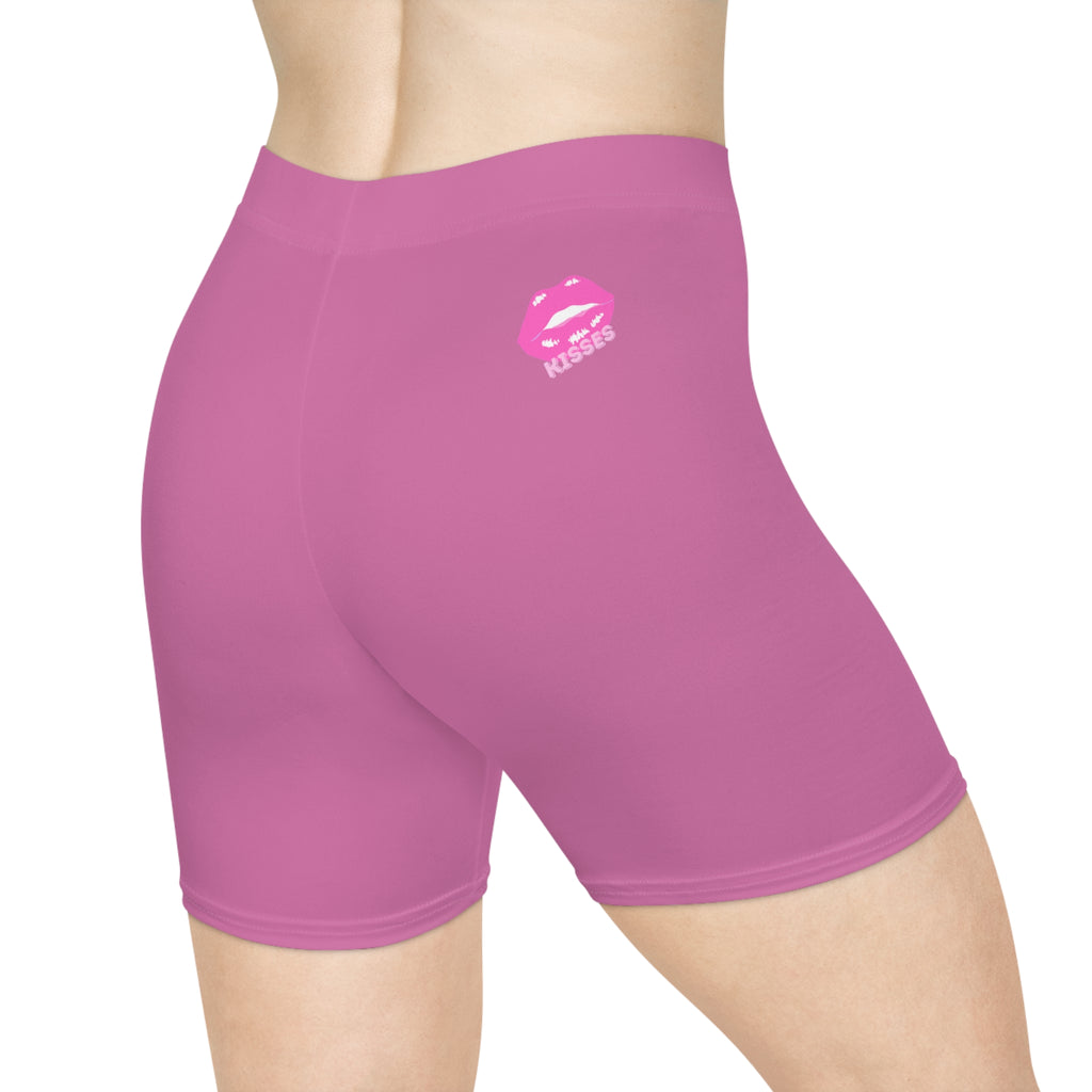 Women's Biker Shorts with Pink Kiss Logo — Stretchy Athleisure Cycling Shorts