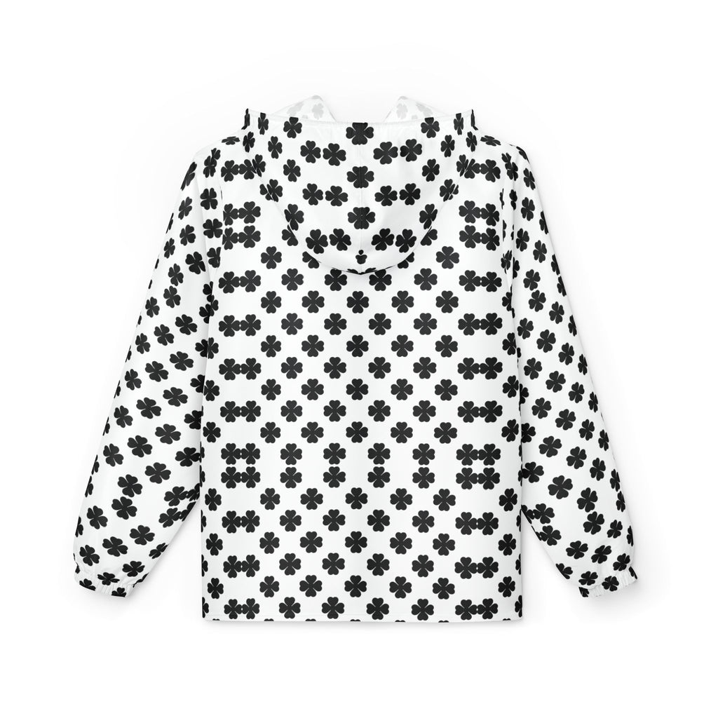 Black & White Clover Pattern Windbreaker Jacket — Hooded