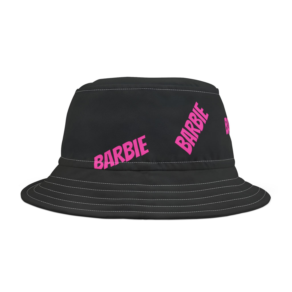 Barbie Pink Patchwork Black Bucket Hat — Retro Logo Sun Hat