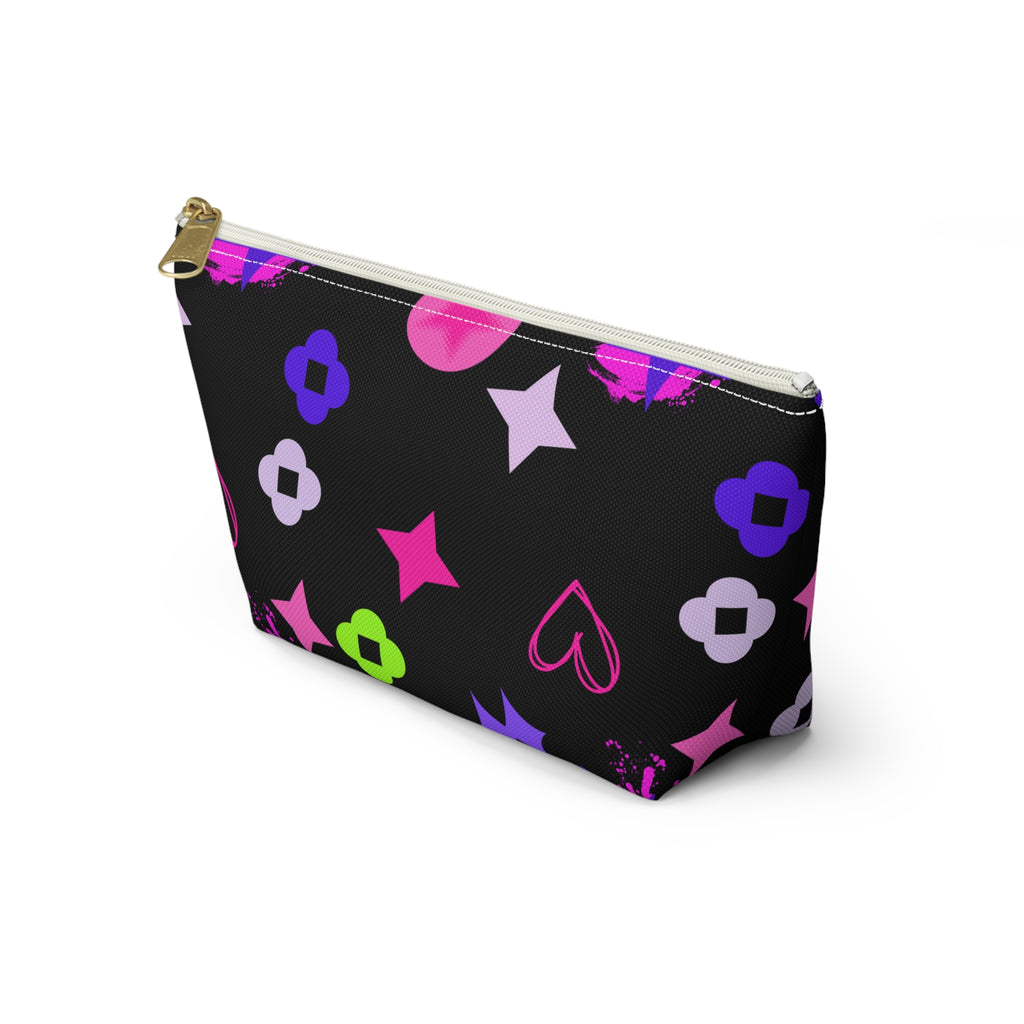 Star & Pink Accessory Pouch — Black Makeup Bag