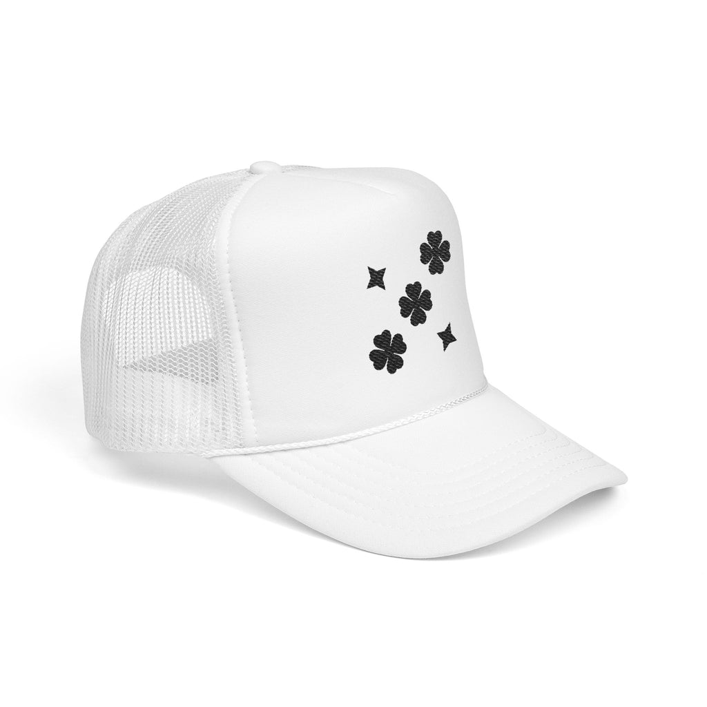 Black Embroidered Clover Lucky Hat On White