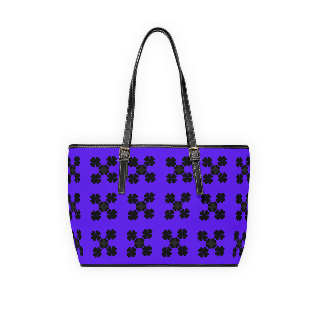 Purple Floral PU Leather Shoulder Bag – Black Clover Pattern Tote