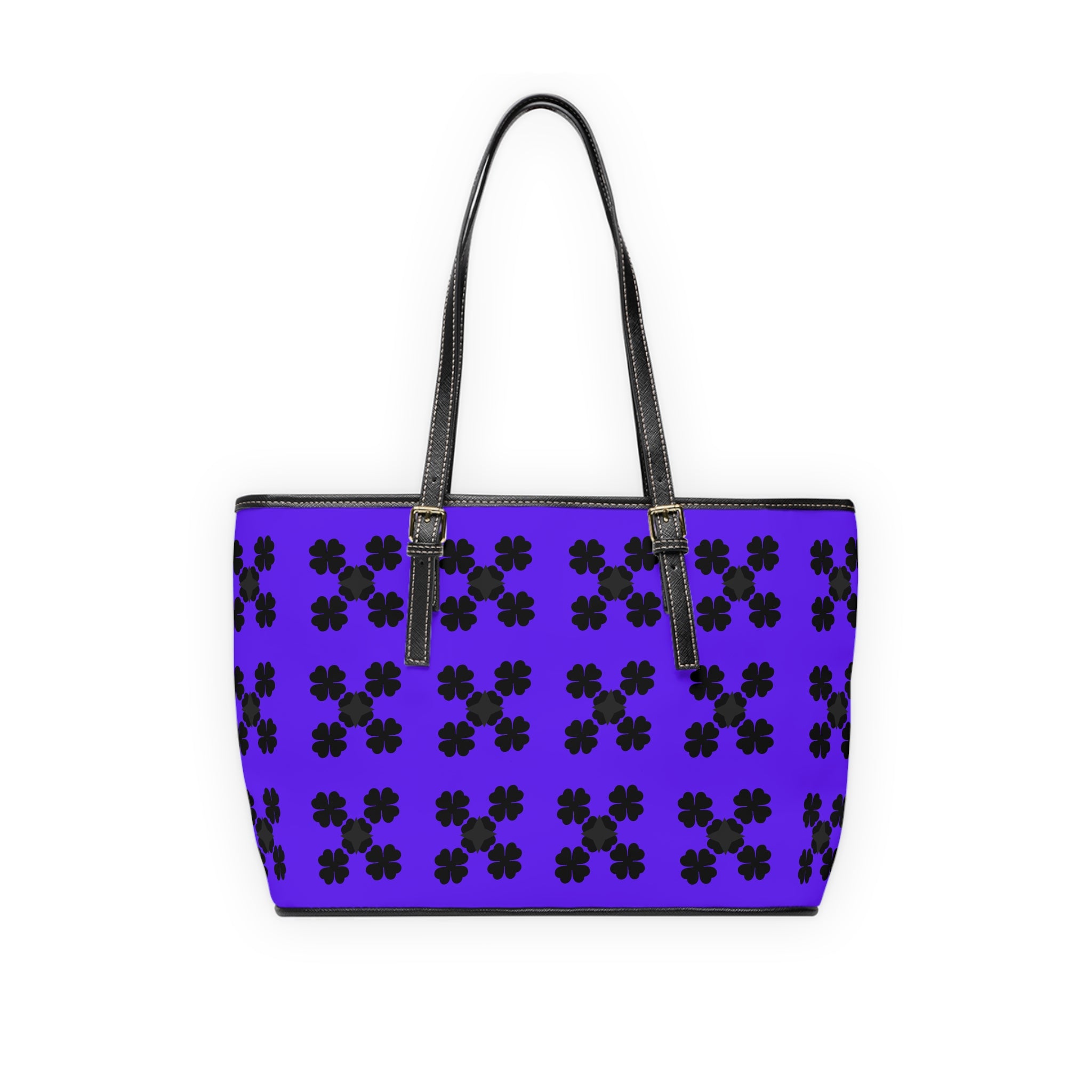 Purple Floral PU Leather Shoulder Bag – Black Clover Pattern Tote