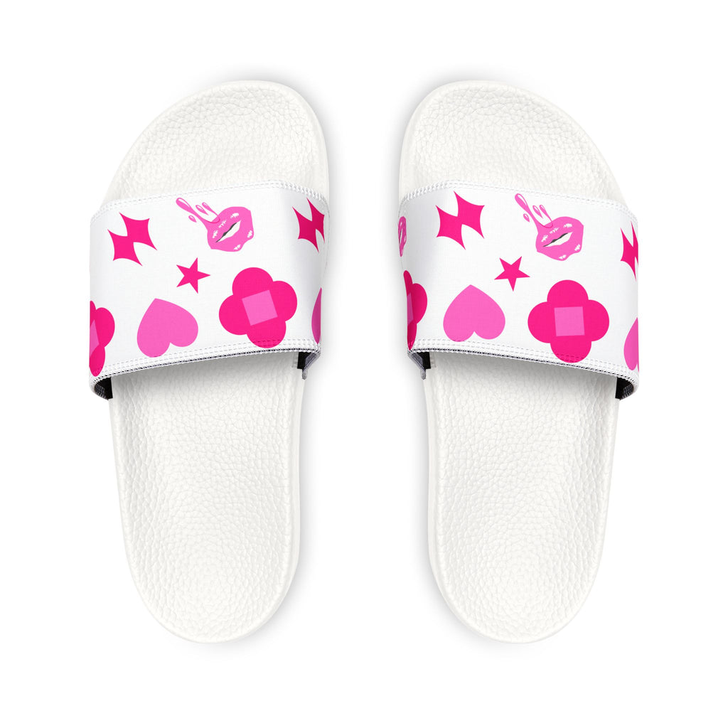 Women Slide Sandals — Pink Hearts & Stars Removable-Striped Strap Slides