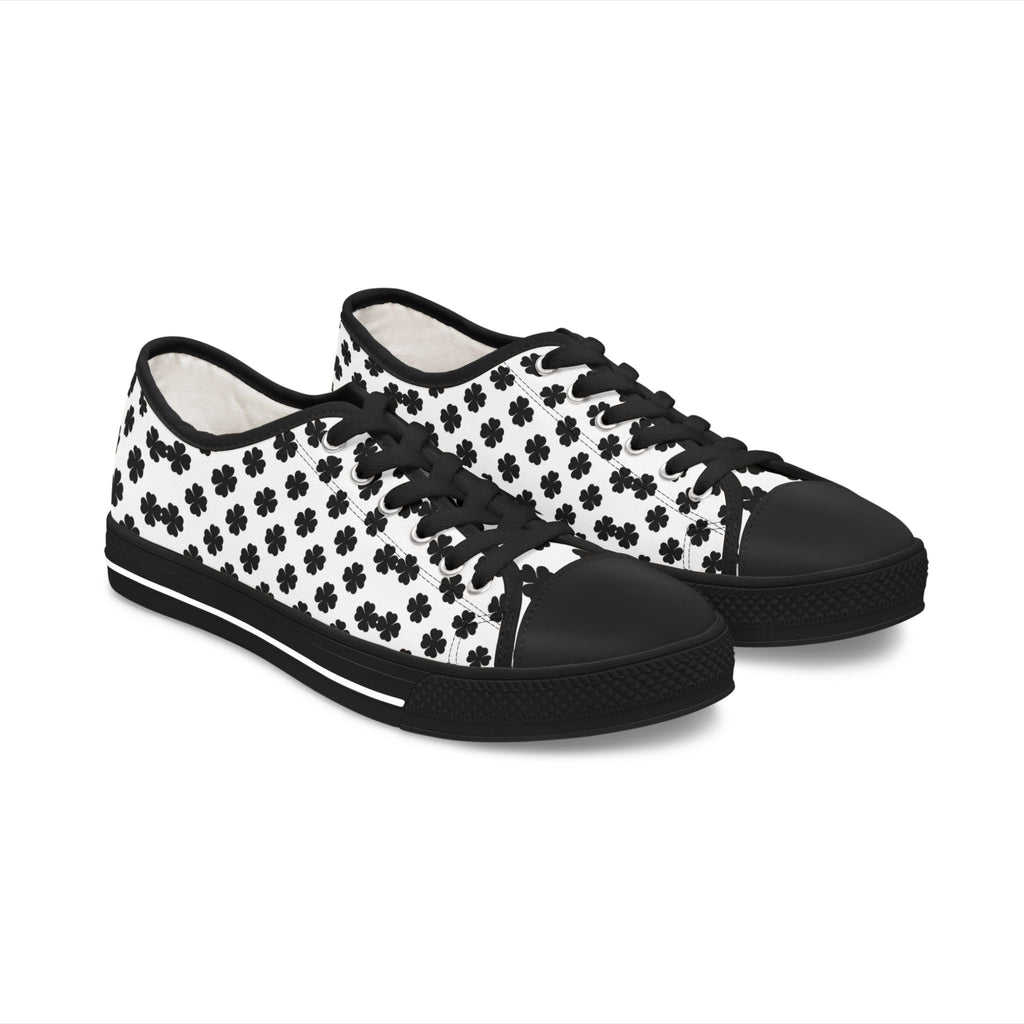 Women's Low Top Sneakers — Black Clover Pattern Casual Canvas Shoes