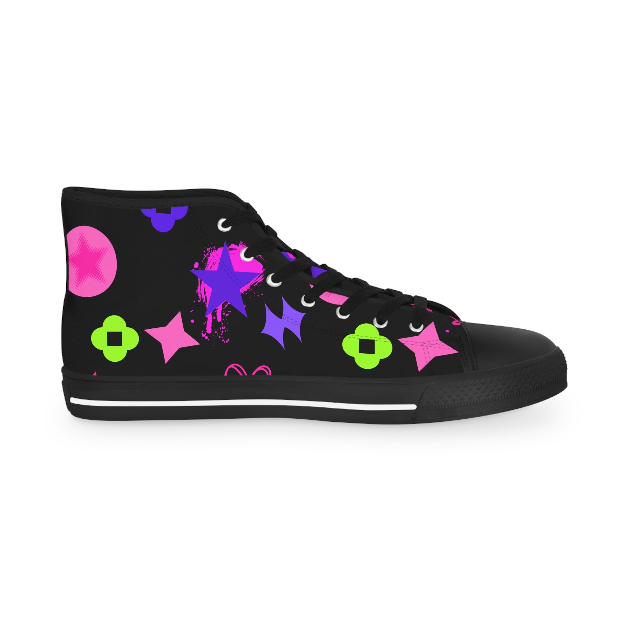 High Top Sneakers — Neon Star & Skull Pattern Black limited