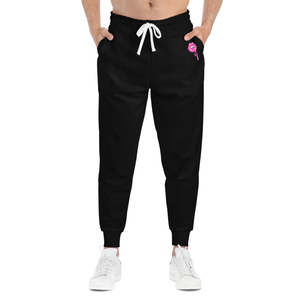 Black Athletic Joggers with Pink Heart Accent — Casual Sweatpants