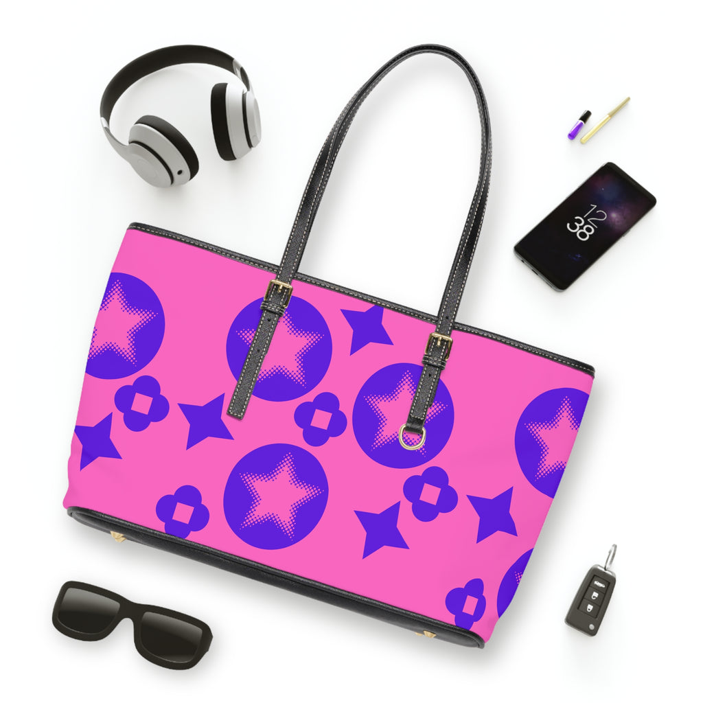 Vibrant Pink Leather Shoulder Bag with Stars