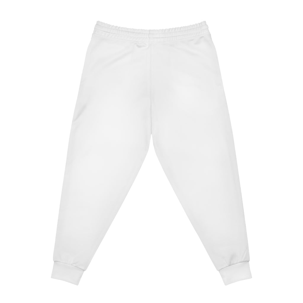 White Athletic Joggers with Pink Heart Accent — Casual Sweatpants