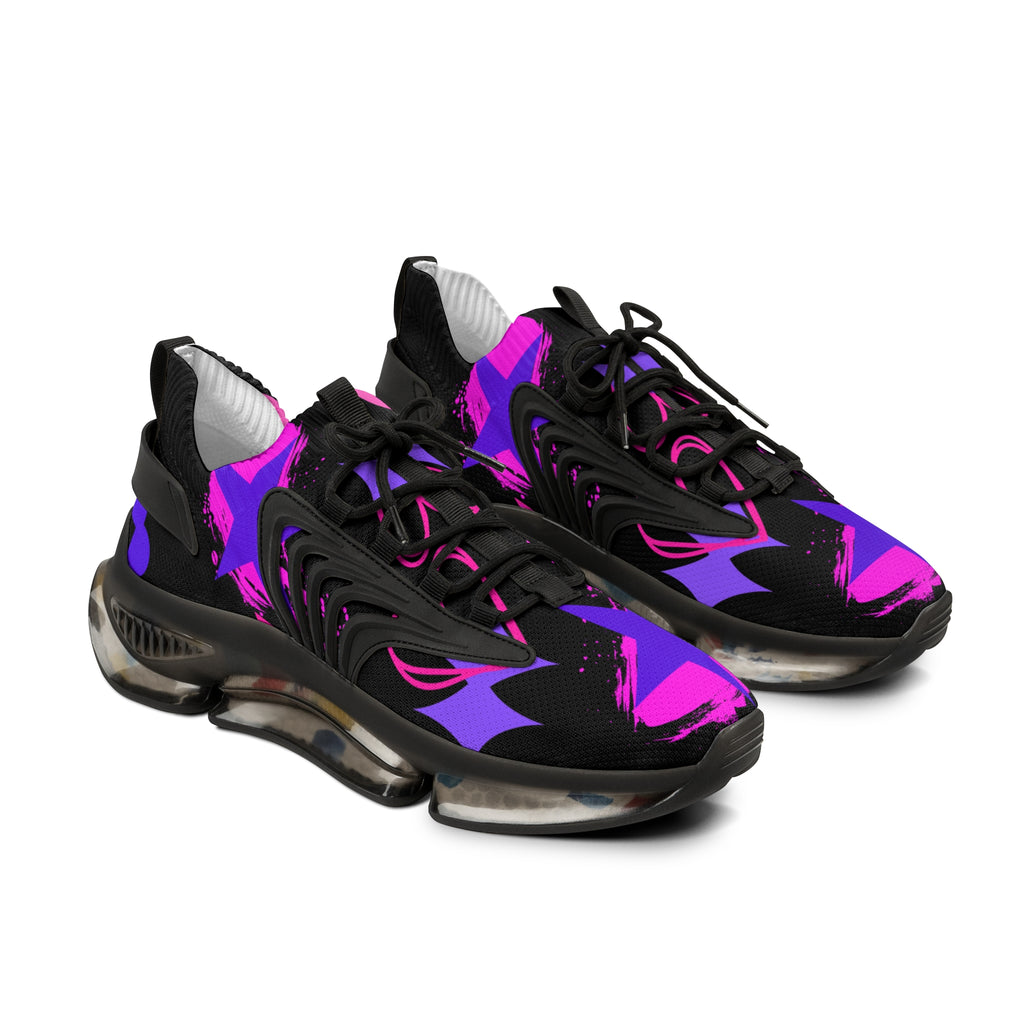 Men's Black  Mesh Sneakers — Neon Purple & Pink Star Streetwear Running Shoes limited