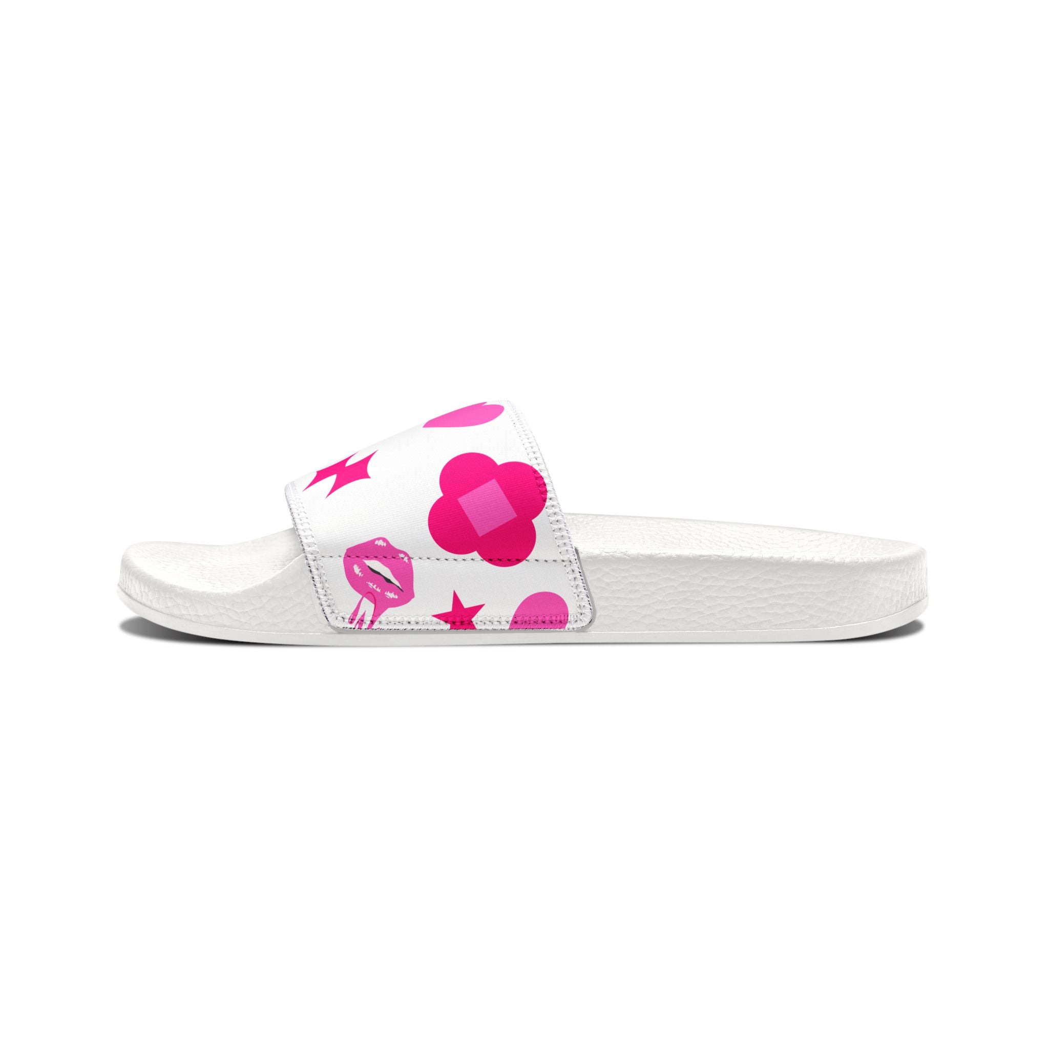 Women Slide Sandals — Pink Hearts & Stars Removable-Striped Strap Slides