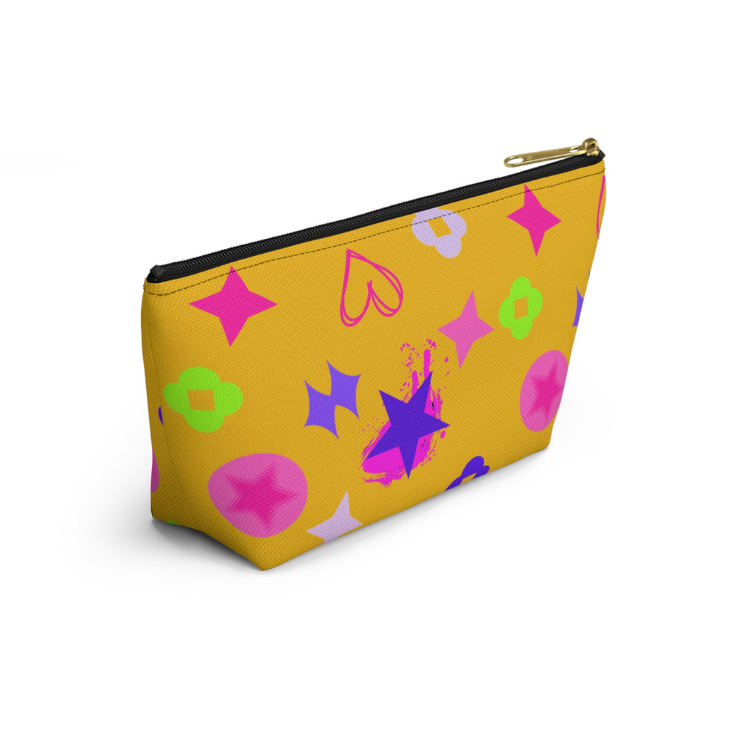 Yellow Stars Accessory Pouch —  Pink Makeup Bag
